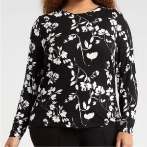 EUC Universal Standard Joan Relaxed Long Sleeve Top Black White Floral Size 3X